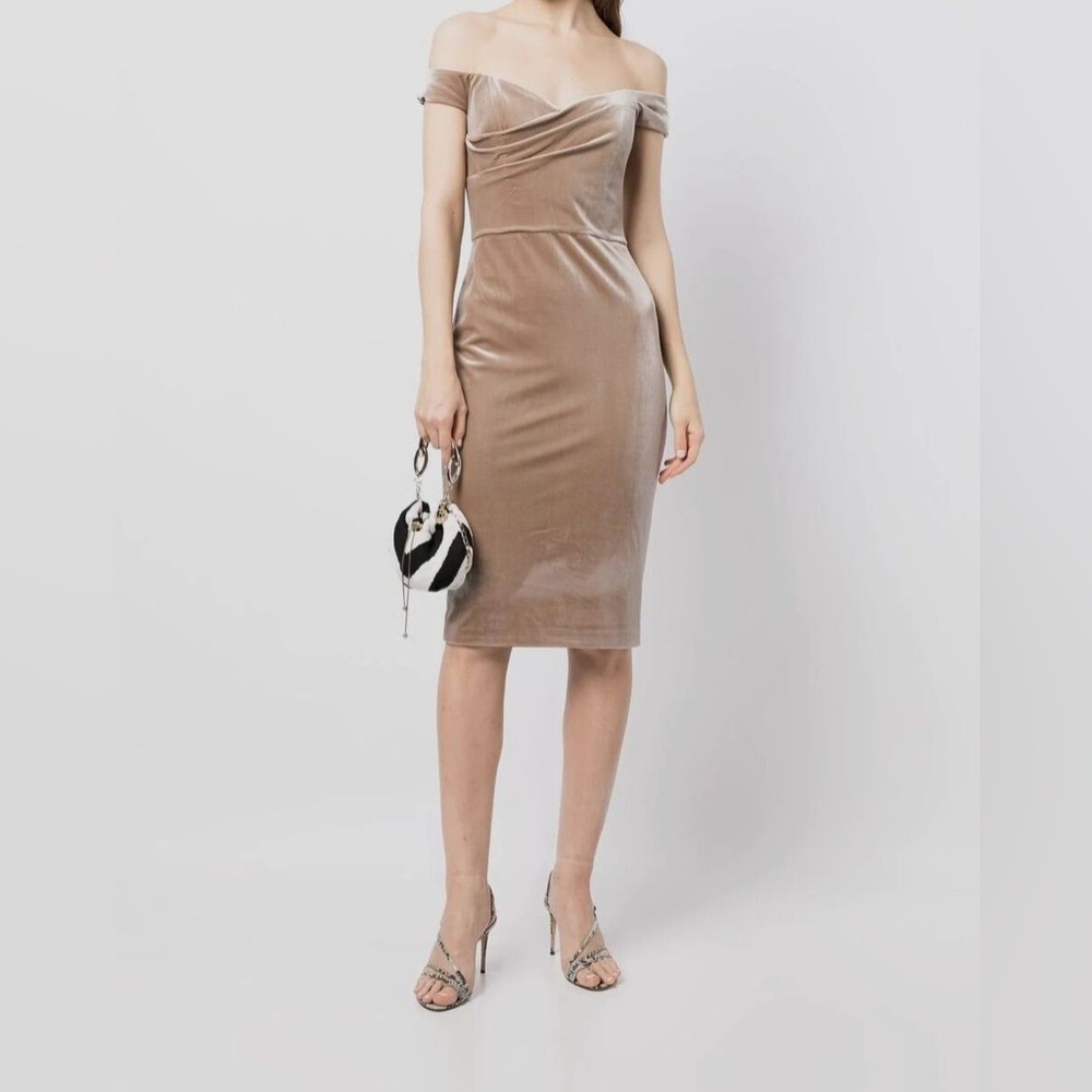 Marchesa Notte Elegant Tan Velvet Dress